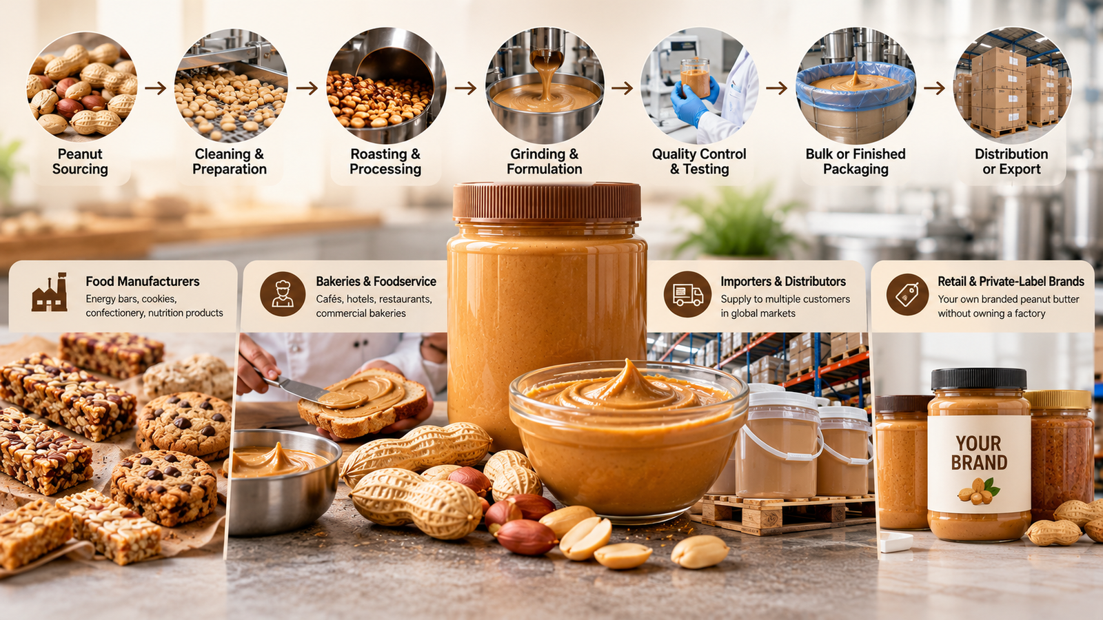 B2B peanut butter supply chain from processing to bulk and private label