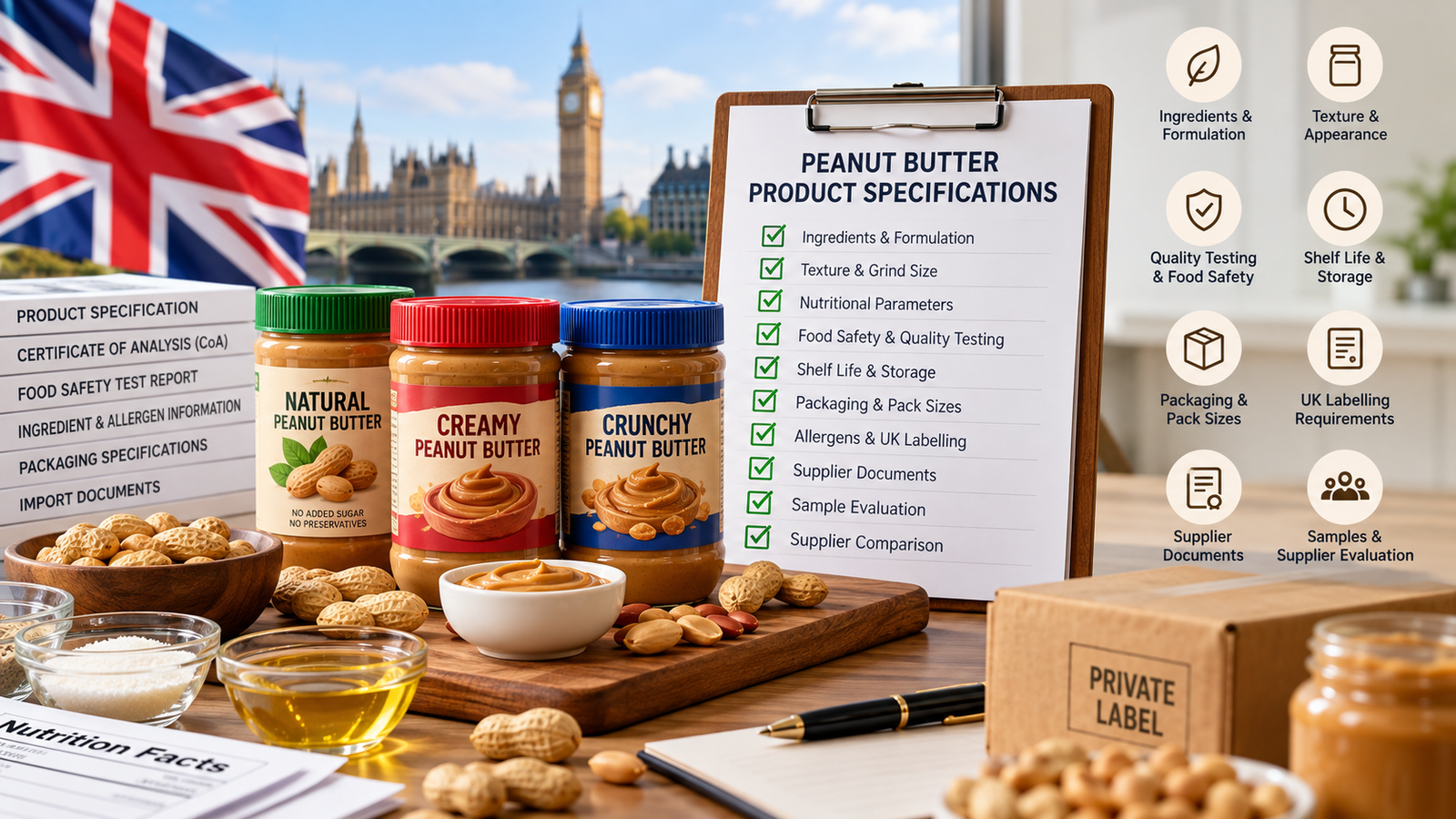 Peanut butter product specifications checklist for UK retail buyers